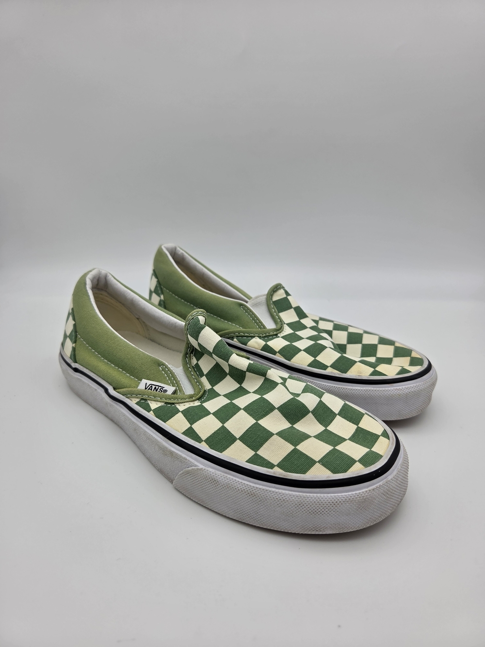 Vans Classic Slip-On Checkerboard Low-Top Canvas Shoes Sneakers Green Cream 6w